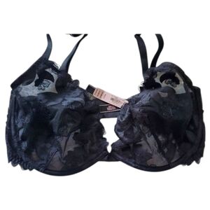 Victoria's Secret Dream Angels Black Floral Lace Plunge Unlined Bra Size 36DDD